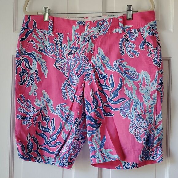 LILLY PULITZER SAMBA THE CHIPPER SHORT BERMUDA WOMEN PINK BLUE COTTONSIZE 10 - Picture 1 of 9